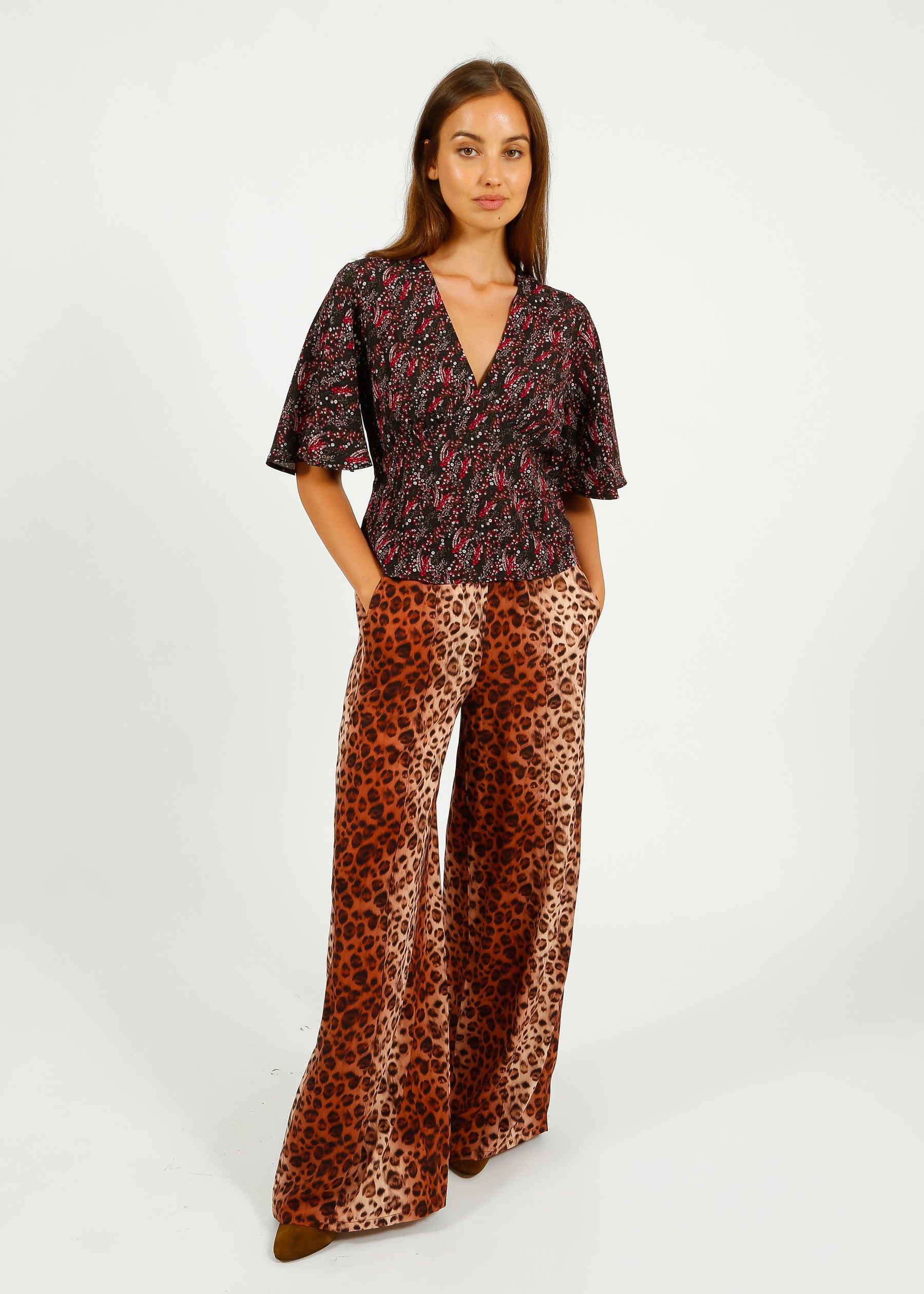 Primrose Park Kylie Trousers in Leopard – wide-leg trousers with elasticated waist and pockets