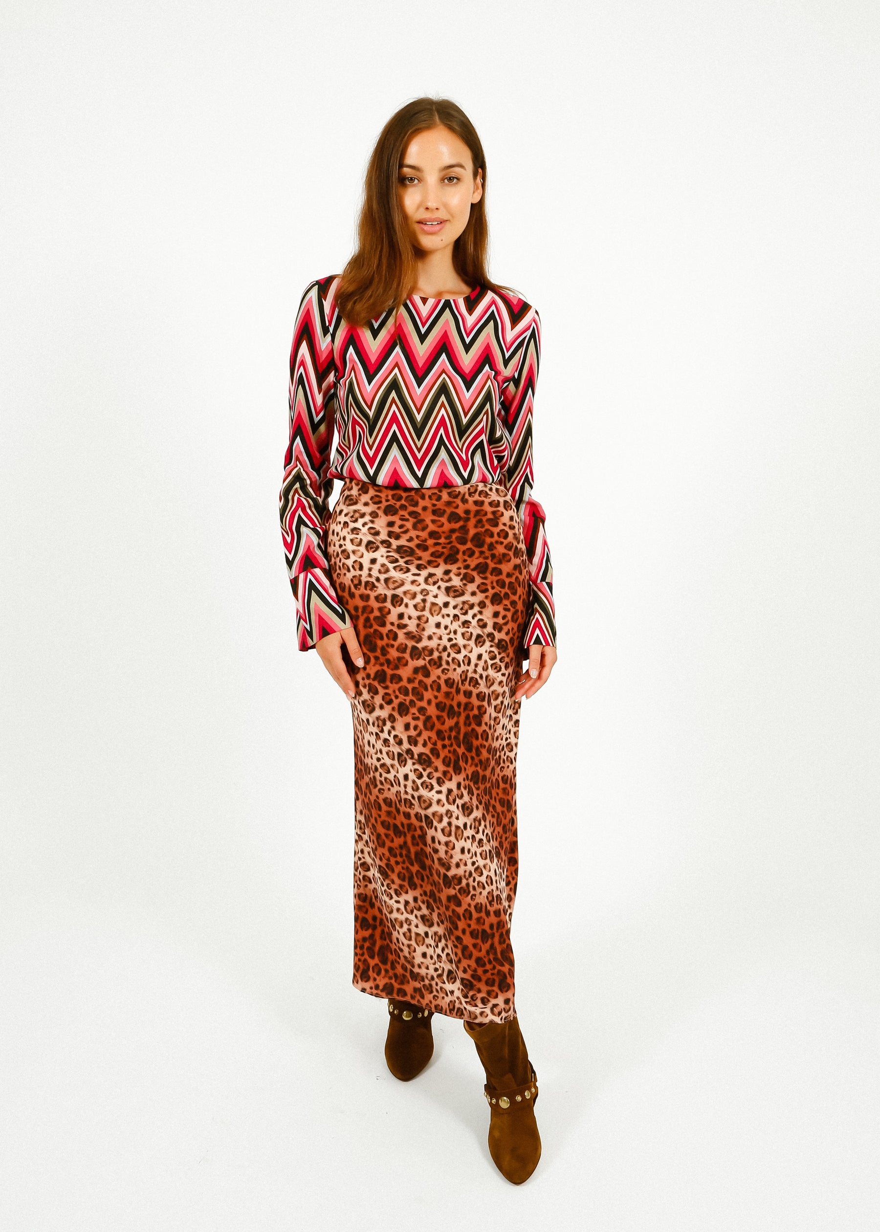 Primrose Park Rea Skirt in Leopard – bias-cut viscose midi skirt