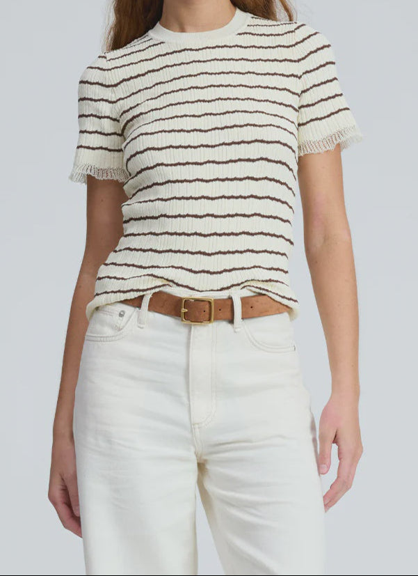 R&B Chiara Stripe SS Knit Crew in Ivory