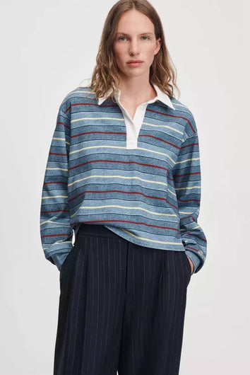 Rag & Bone Miramar Cropped Rugby Polo - Indigo Multi