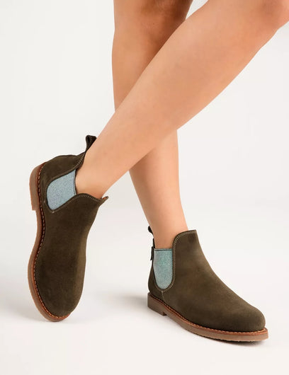 Penelope Chilvers Safari Suede Boot in Khaki, Turquoise