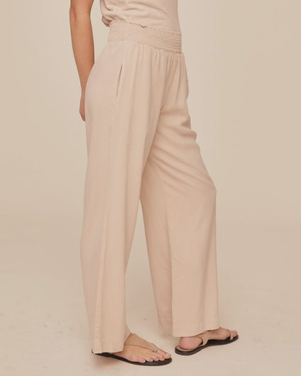 Bella Dahl Smoked Waist Wide Leg in Linen Sands