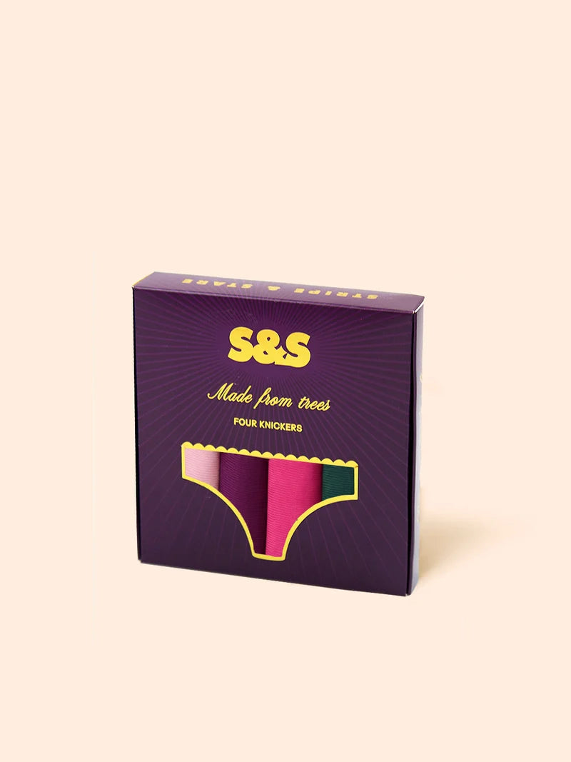 Stripe & Stare Basic Knicker Four Pack - Sugar Plum Contrasts
