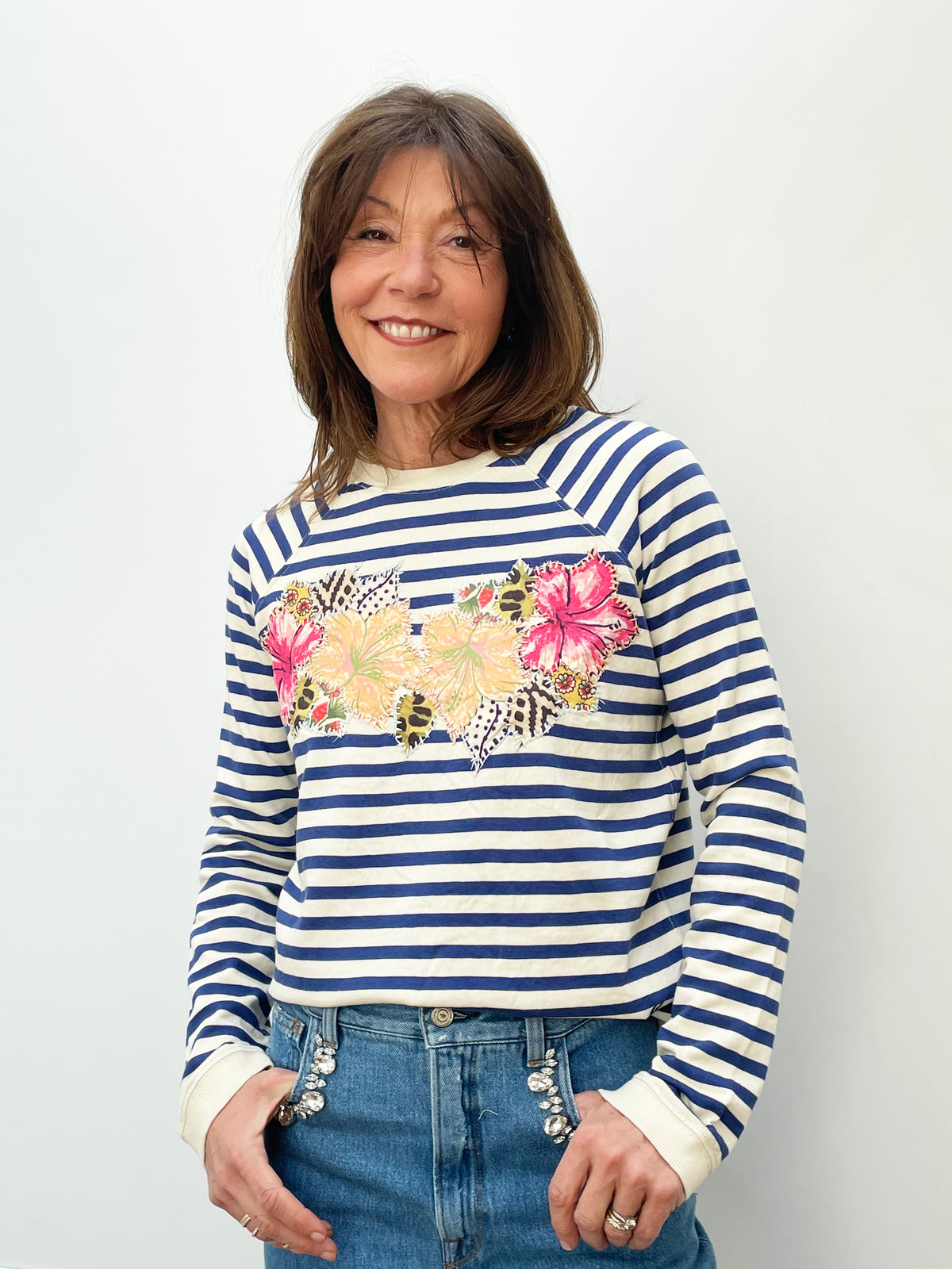 L&H Seany Striped Top in Tahitian Off White