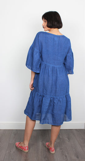 120% Lino blue china linen dress