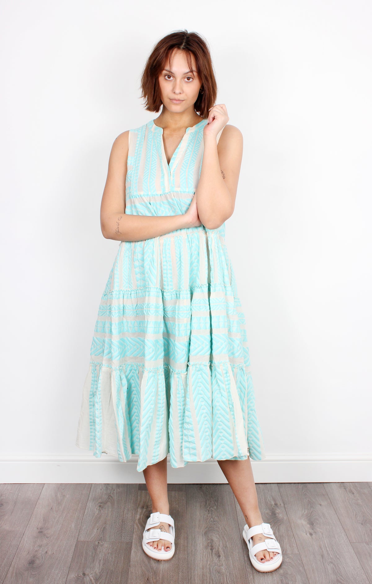 Ella Dress 1073 in Blue and Off White