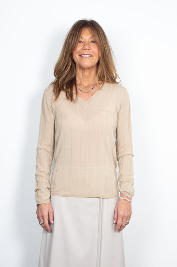 Joseph V-neck fine merino-wool chai chine jumper