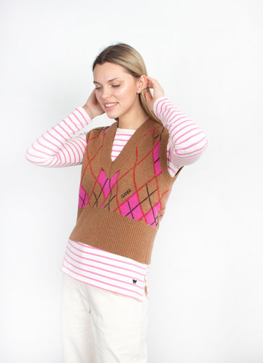 GANNI K1715 Harlequin Vest in Tiger's Eye