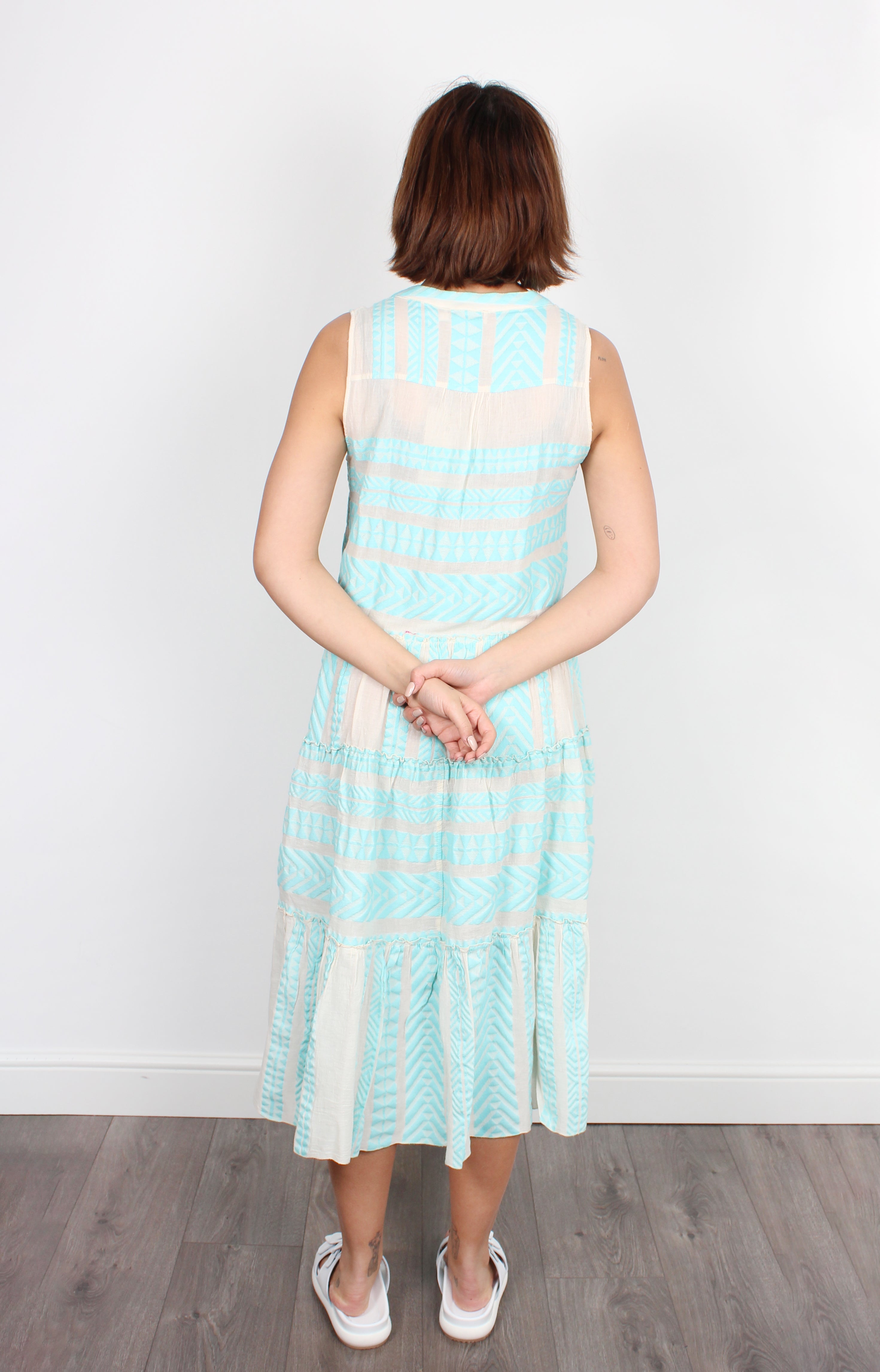Ella Dress 1073 in Blue and Off White