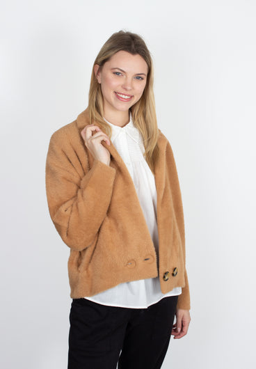 Essentiel Antwerp Blue knit collared hazelnut jacket