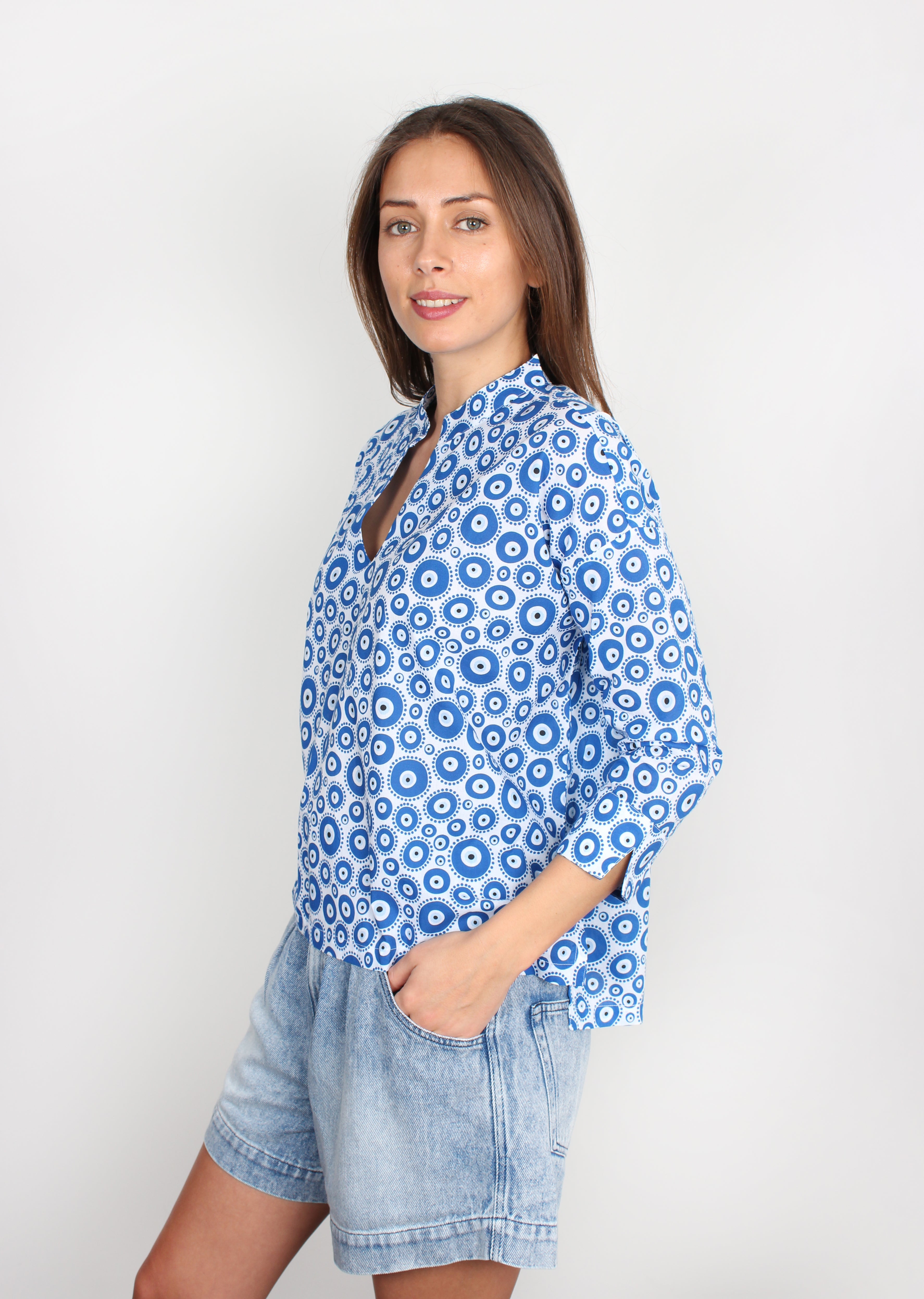 PPL Coco Top in Evil Eye 01 in Blue & White