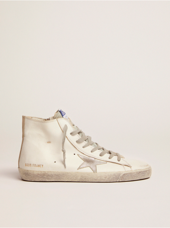 GG Francy Leather Trainers in Silver and White