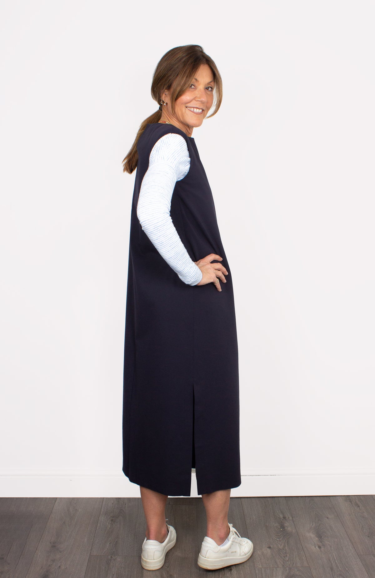HWL A6217 Sleeveless Dress in Navy Blue