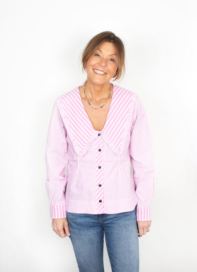 Ganni F6920 moonlight-mauve striped cotton shirt