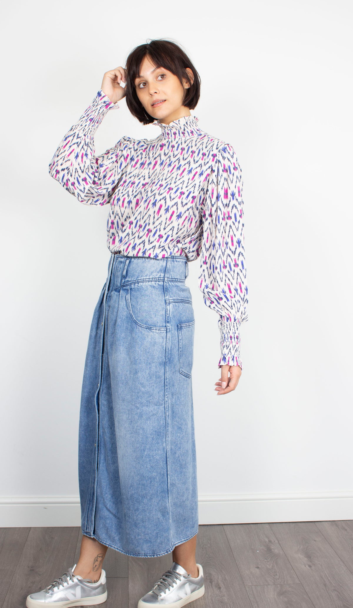 IM Yoshi Ikat Print Top in Ecru