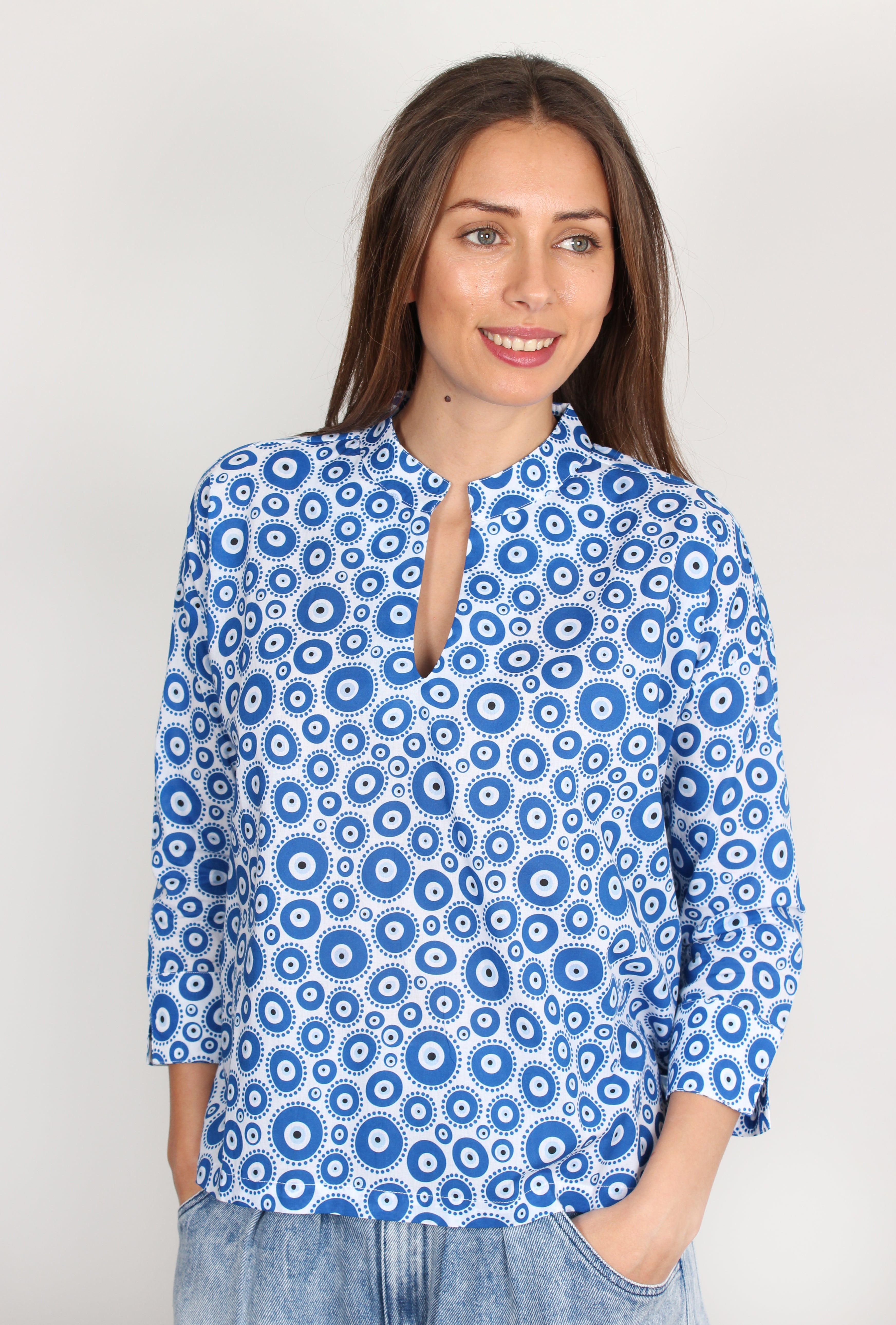PPL Coco Top in Evil Eye 01 in Blue & White