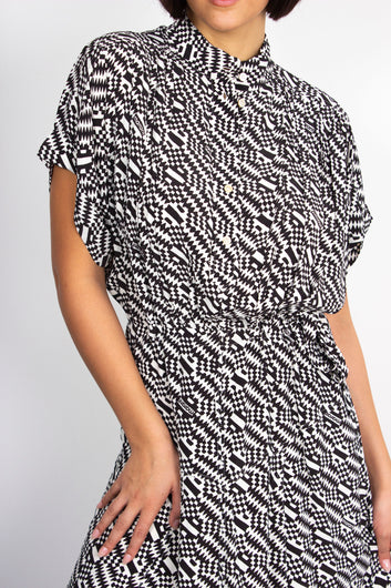 IM Ansley Printed Dress in Ecru Black