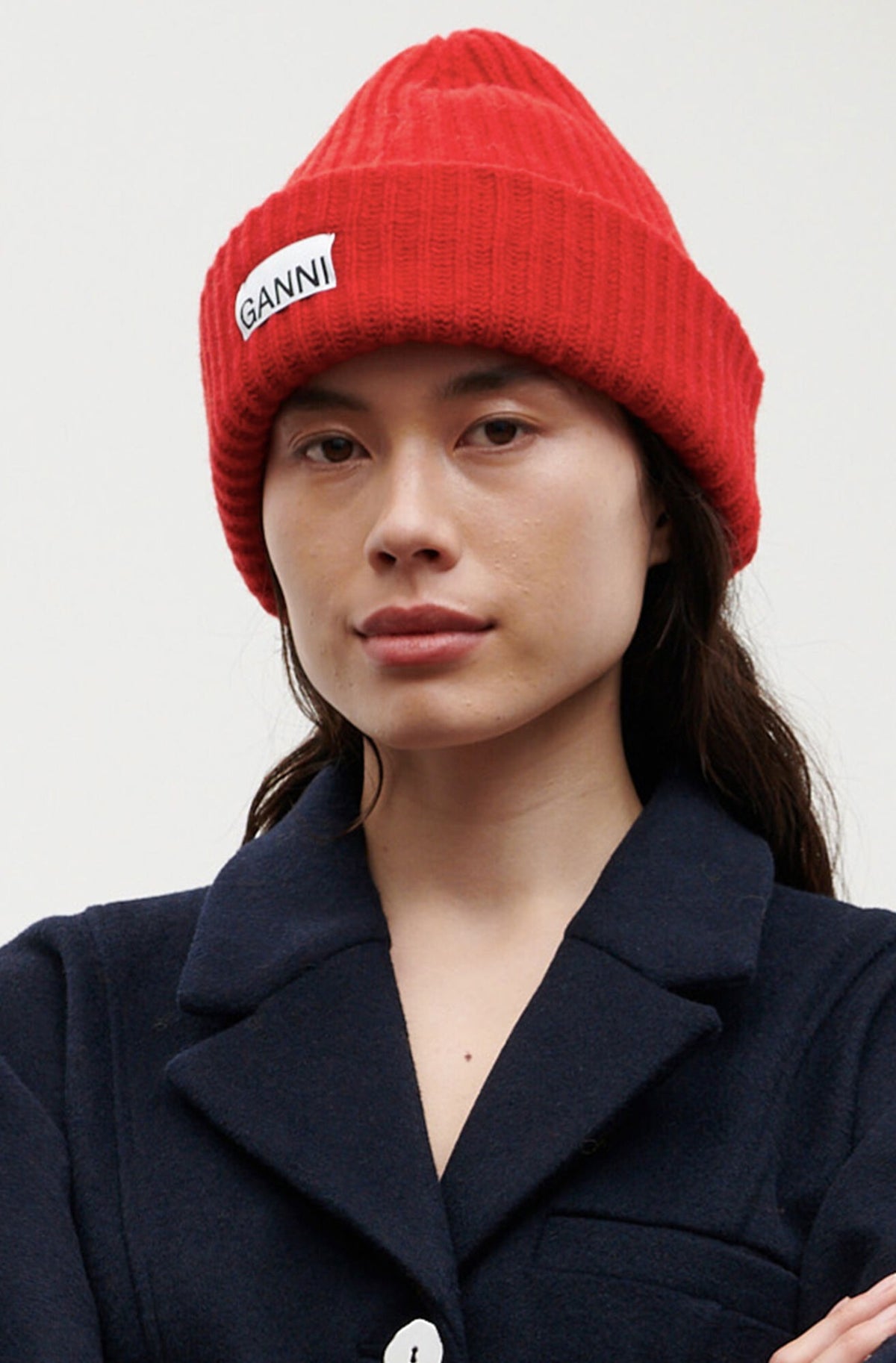 Ganni A4139 red wool beanie hat