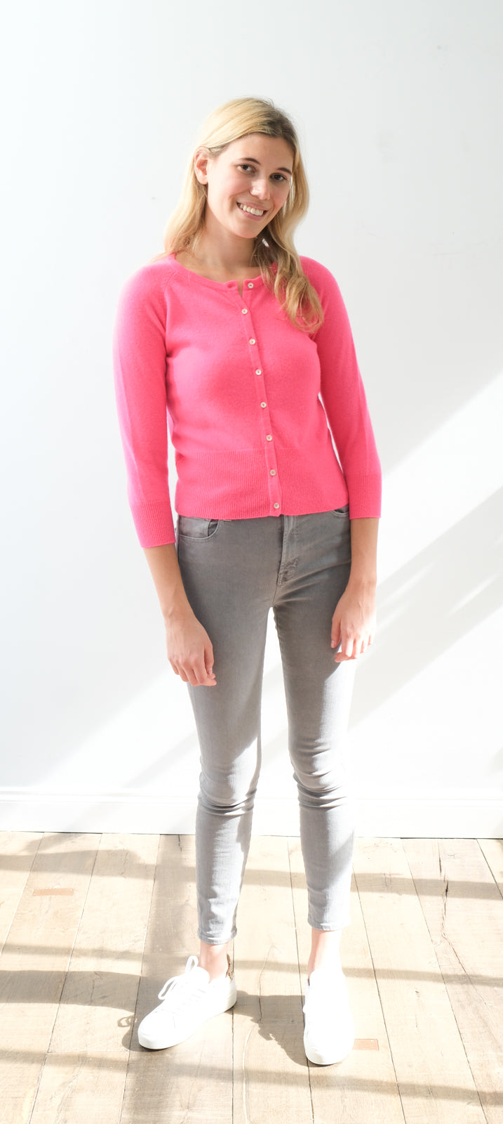JU Shrunken cardi in neon pink