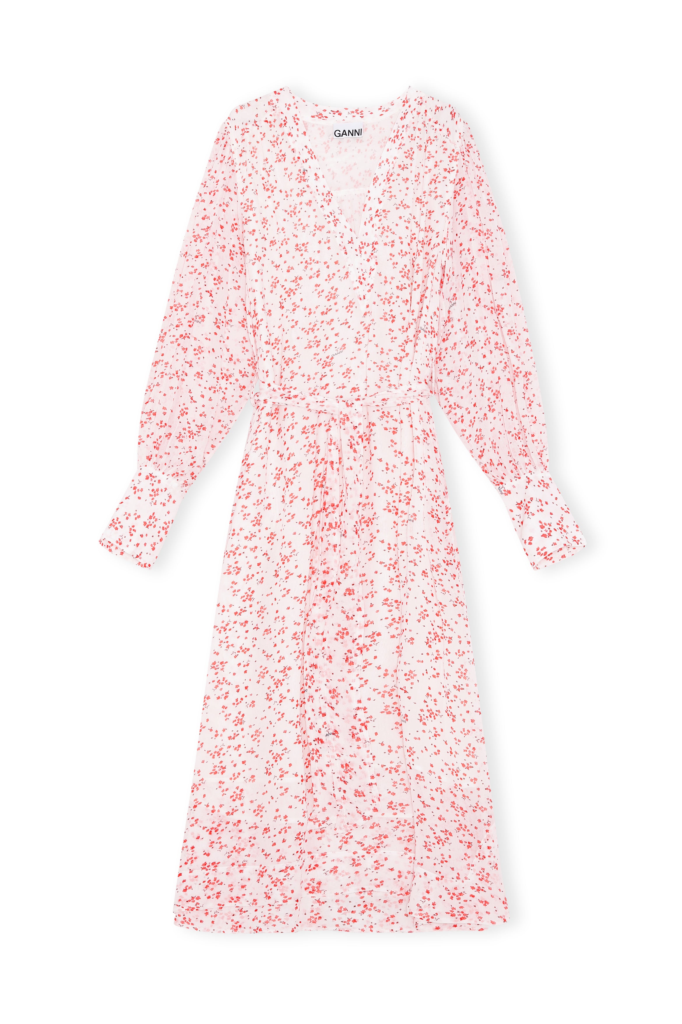GANNI F5879 Printed Georgette Dress in Egret