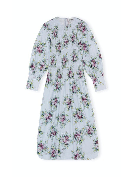 GANNI F6253 Printed Cotton Poplin Smock Dress in Heather