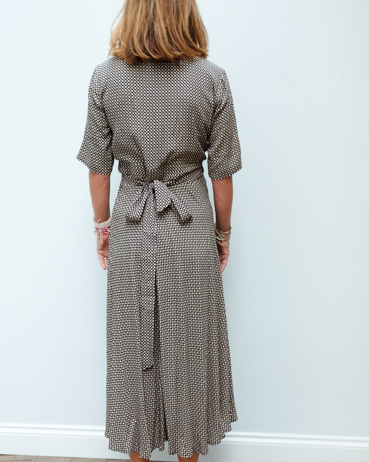 GANNI F4993 Printed crepe wrap dress in tannin