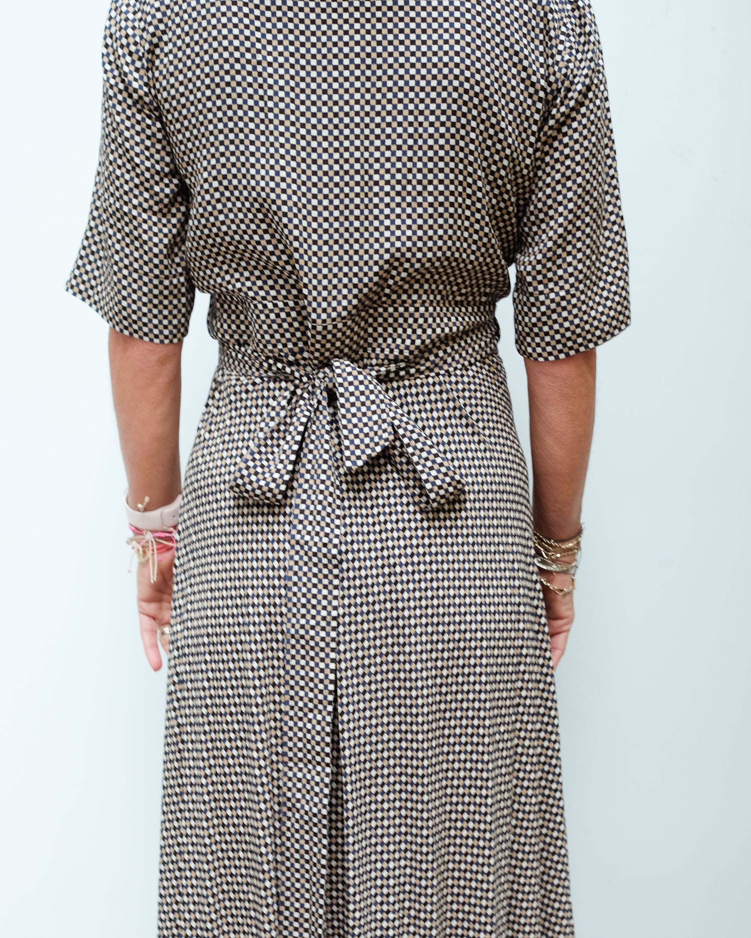 GANNI F4993 Printed crepe wrap dress in tannin