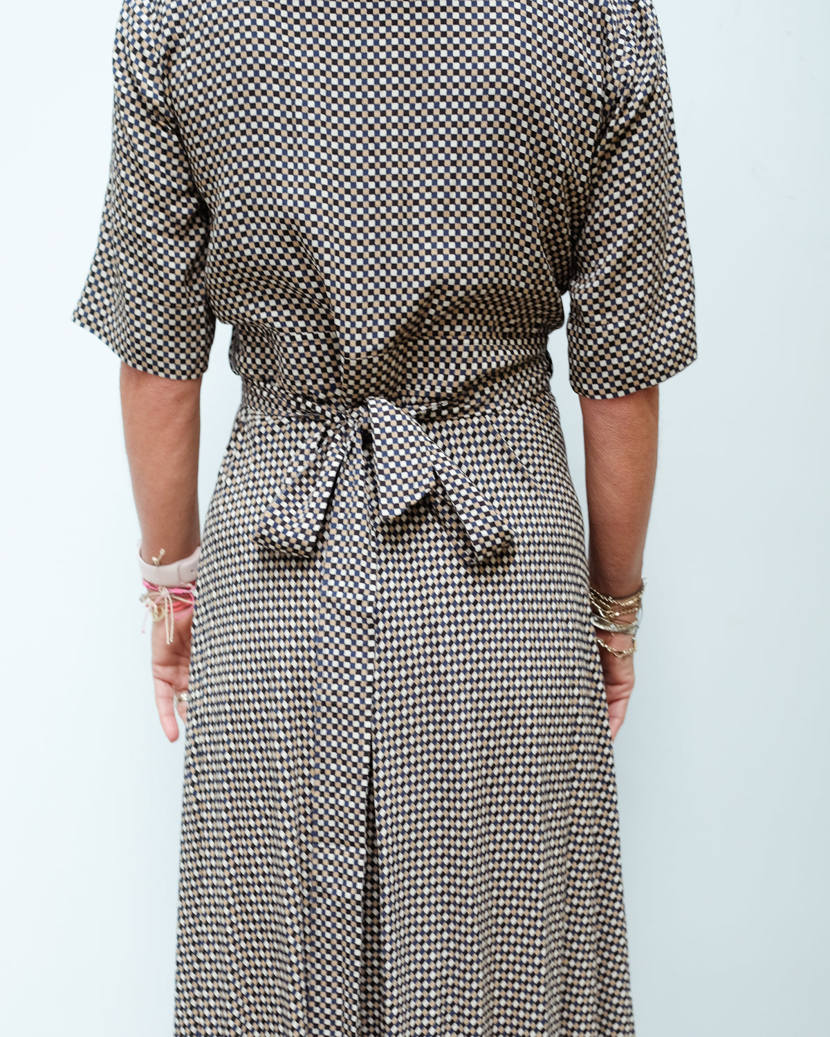 GANNI F4993 Printed crepe wrap dress in tannin