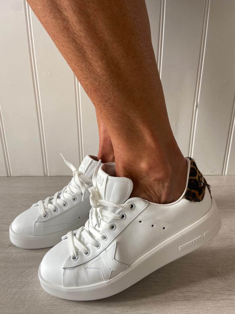 【関税込み】Golden Goose ホワイト Purestar スニーカー GG Pure star 269 in white with leopard heel – shopatanna