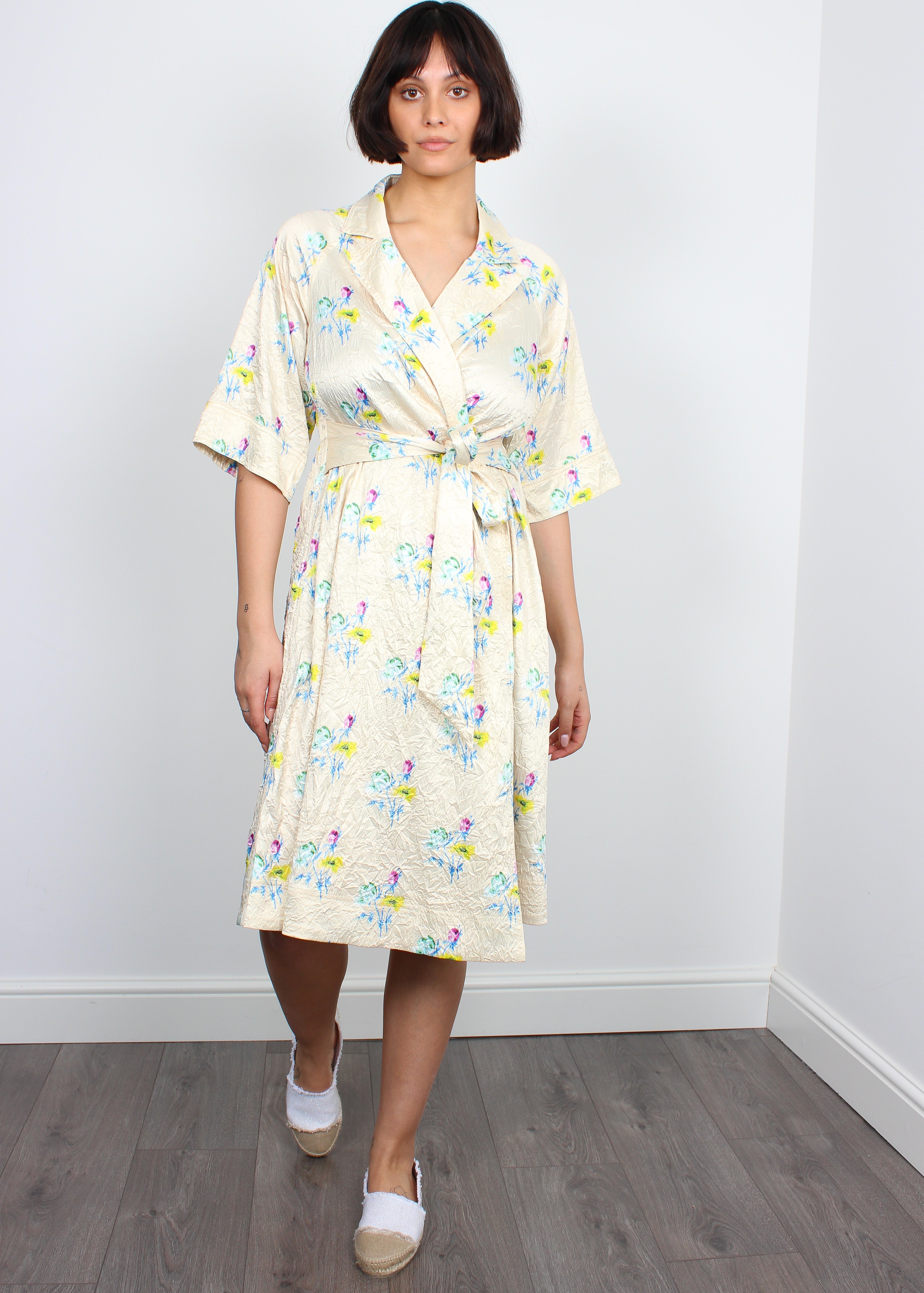 Ganni crinkled wrap floral rutabaga dress