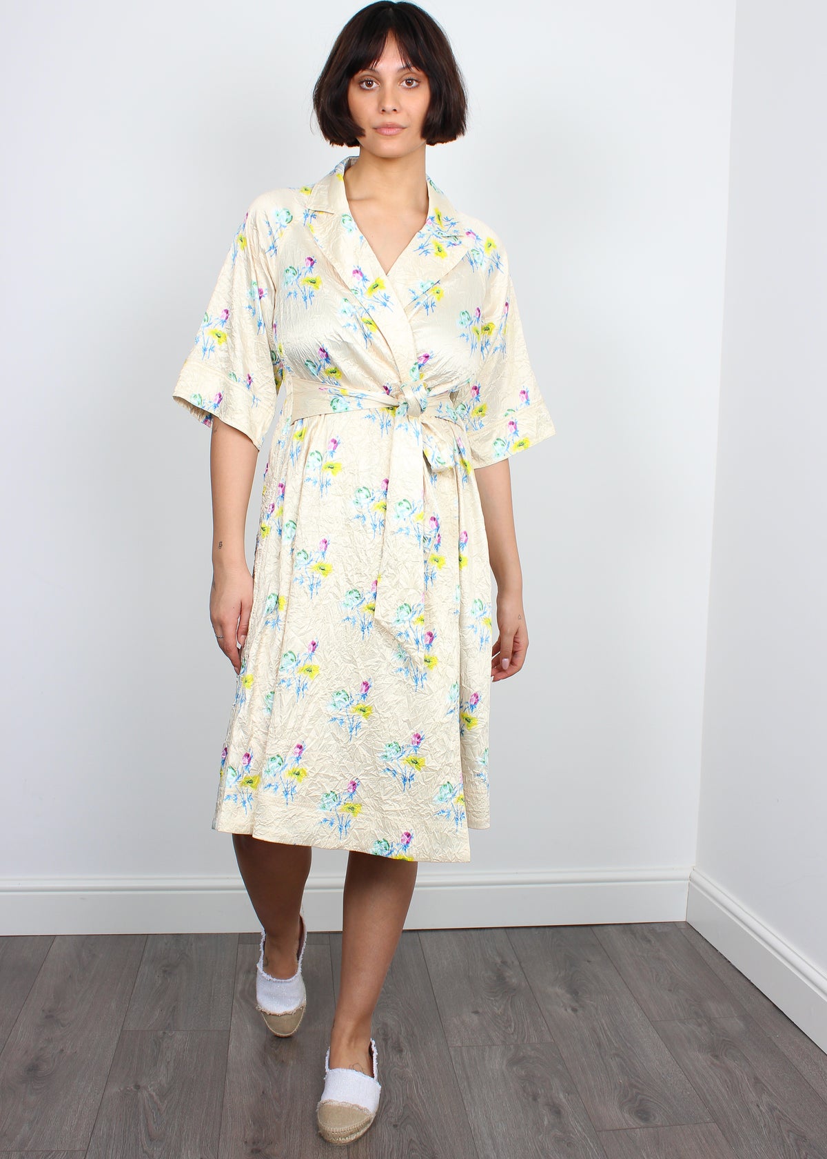 Ganni crinkled wrap floral rutabaga dress