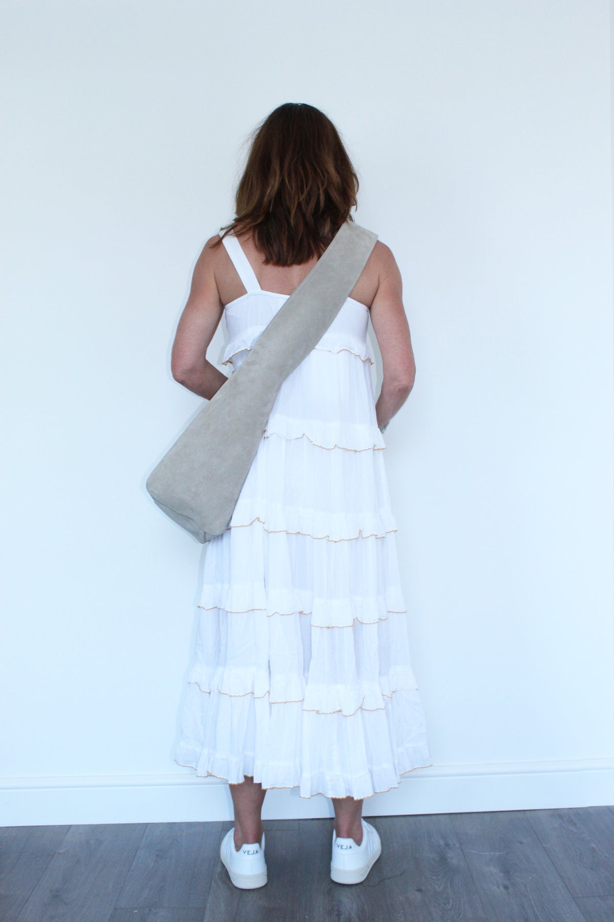 SLF Duffy Frilled Midi Dress in White