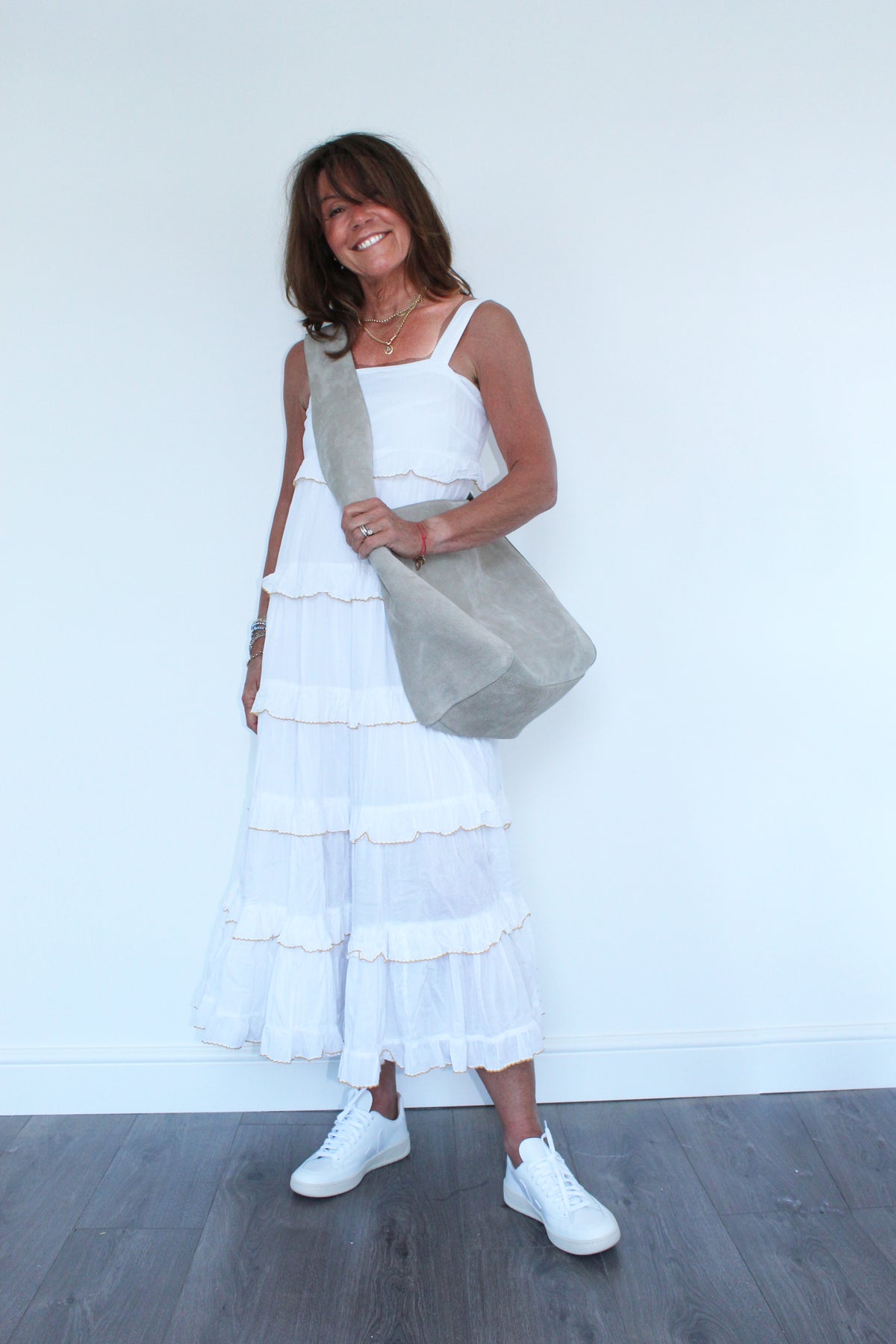SLF Duffy Frilled Midi Dress in White