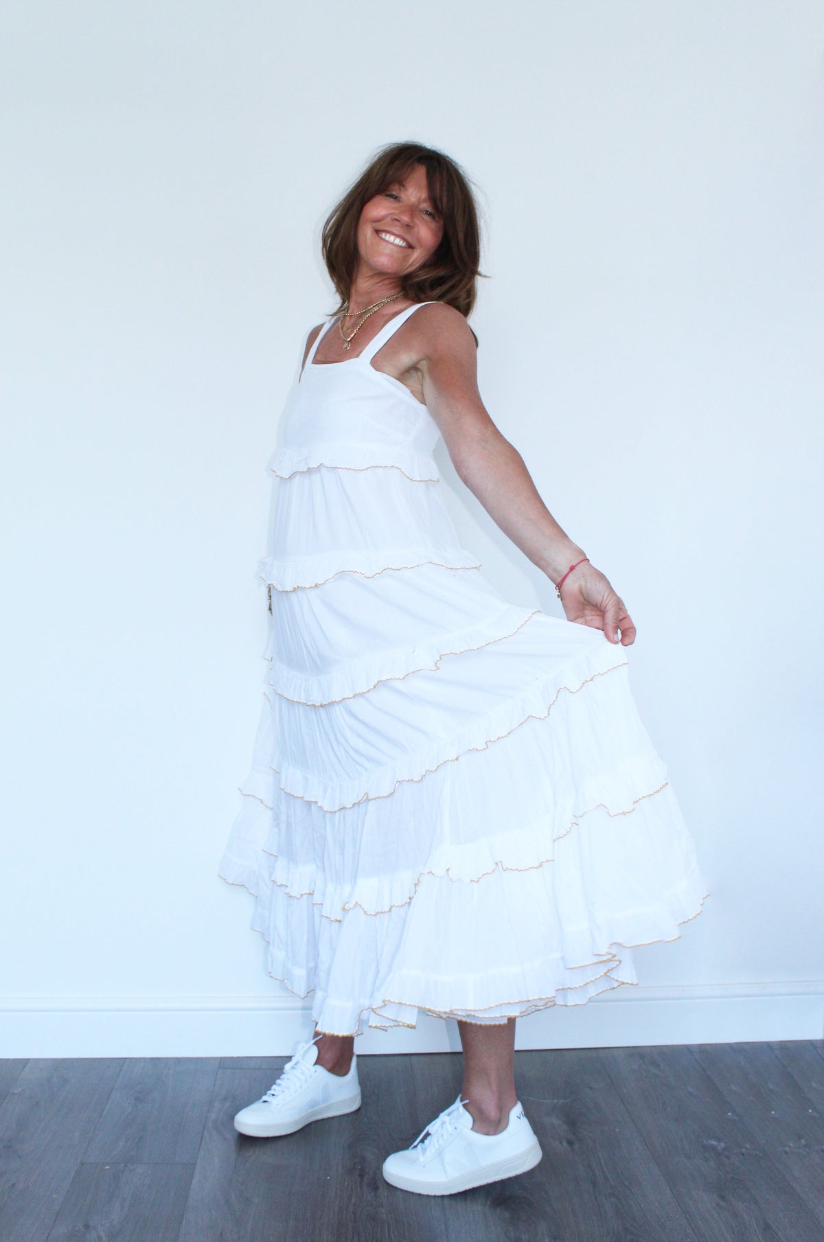 SLF Duffy Frilled Midi Dress in White
