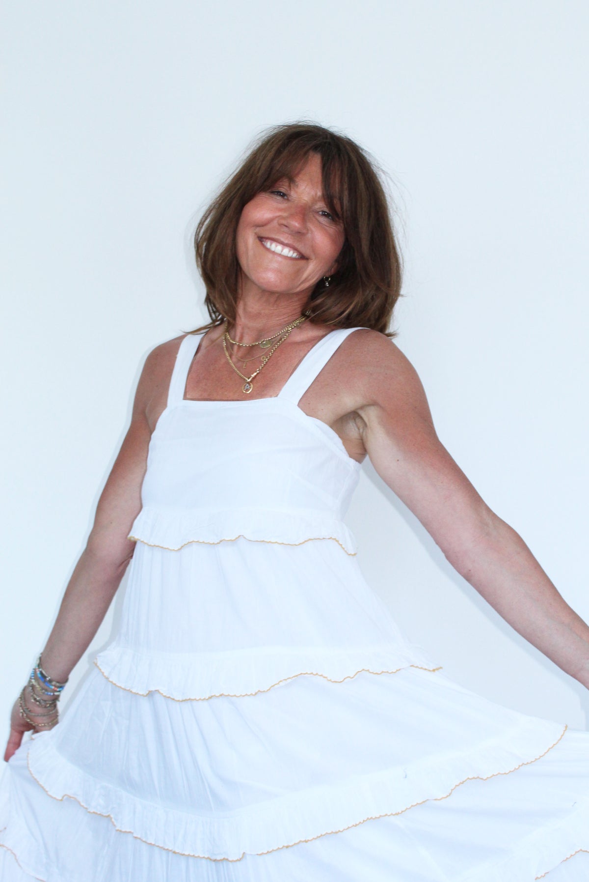 SLF Duffy Frilled Midi Dress in White