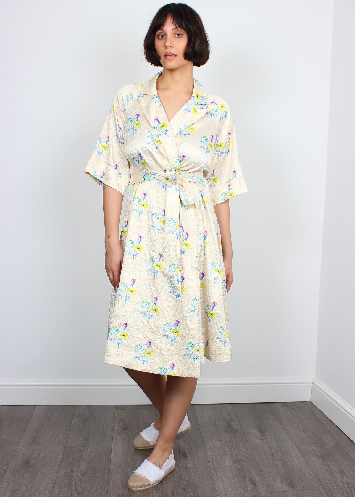 Ganni crinkled wrap floral rutabaga dress