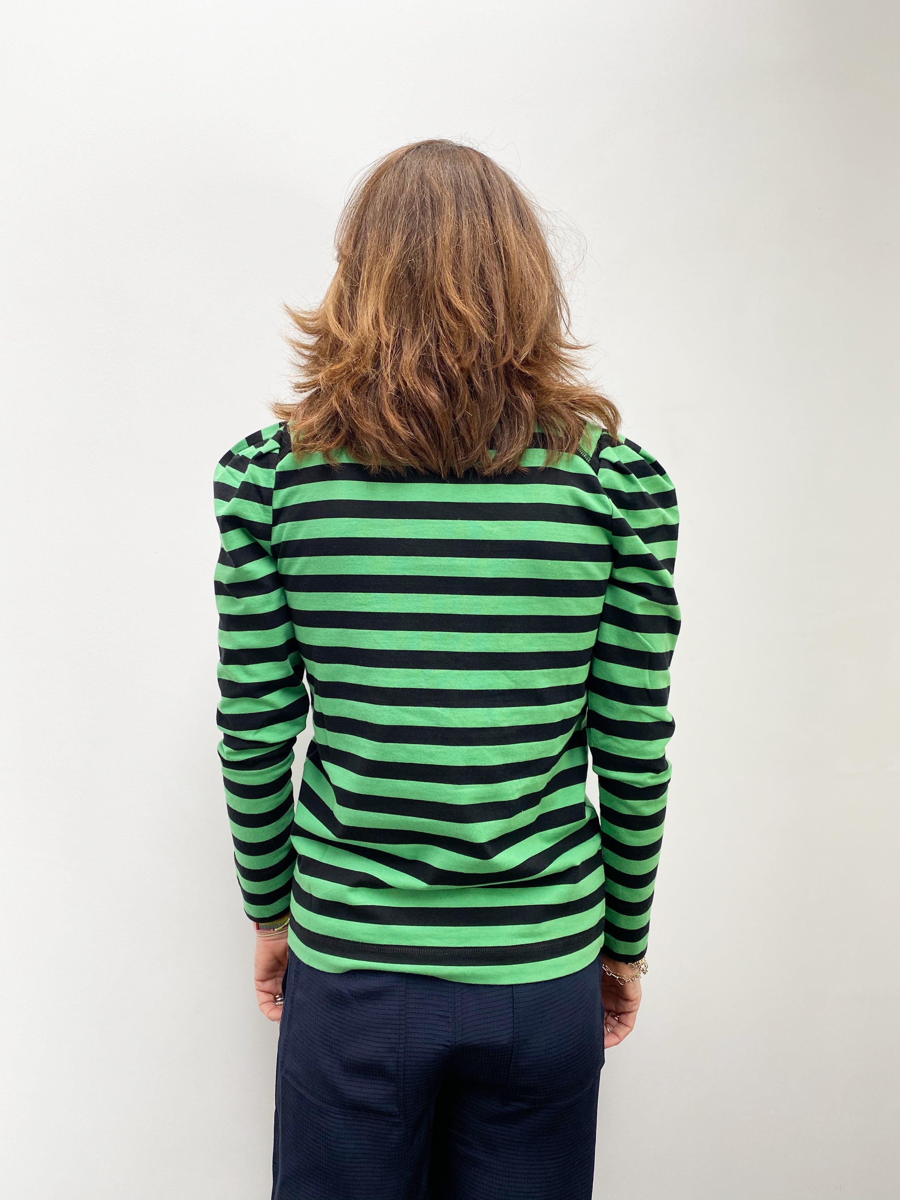 GANNI T2776 Striped Cotton Jersey in Kelly Green