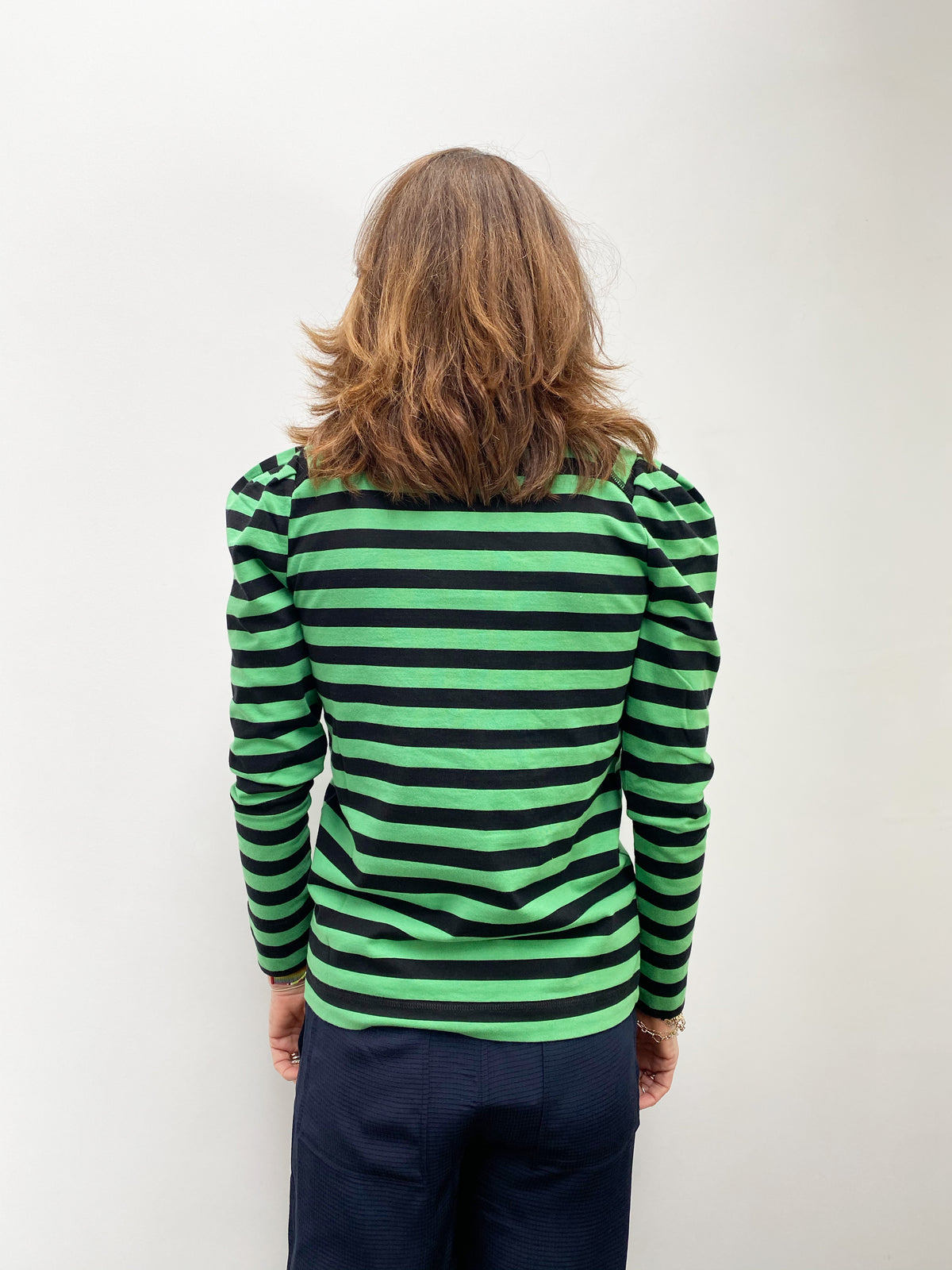 GANNI T2776 Striped Cotton Jersey in Kelly Green