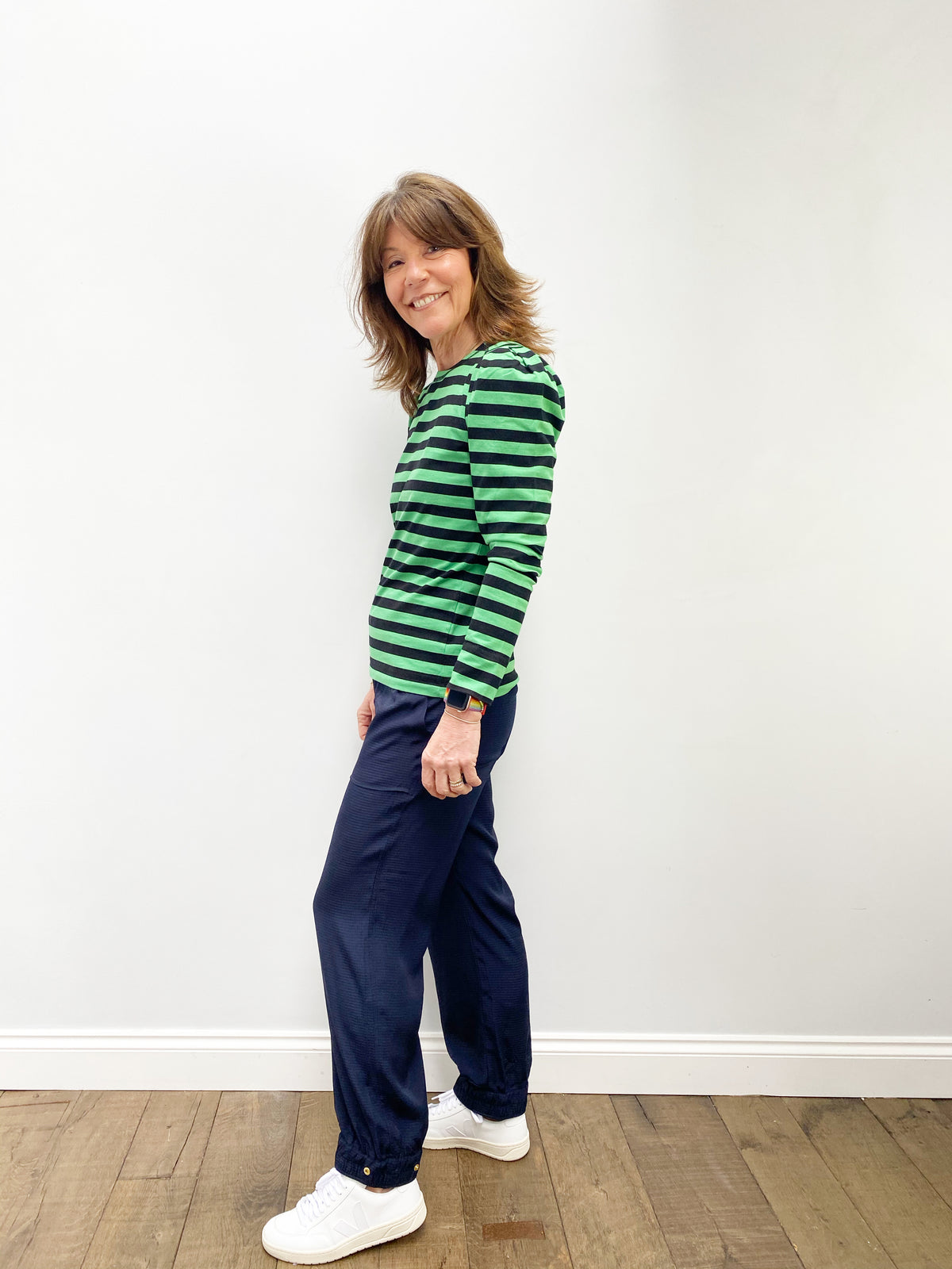 GANNI T2776 Striped Cotton Jersey in Kelly Green