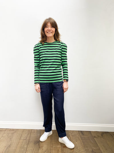 GANNI T2776 Striped Cotton Jersey in Kelly Green