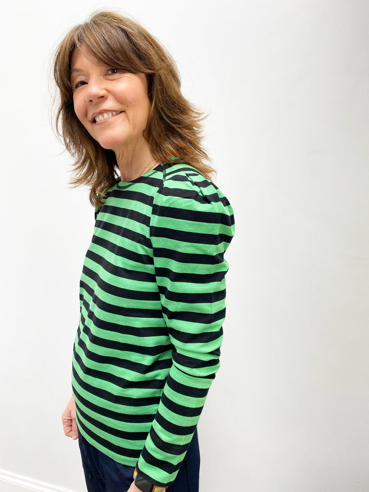 GANNI T2776 Striped Cotton Jersey in Kelly Green
