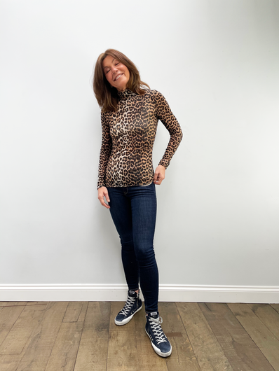 GANNI T2702 Printed Mesh Leopard Top
