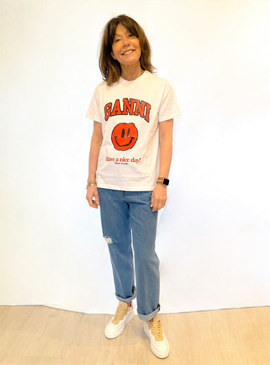 GANNI T2833 Basic Cotton Logo Tee in White