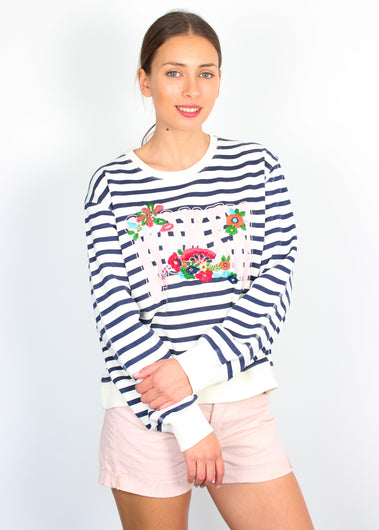 L&H Sortie Flower Stripe Jumper in Off White