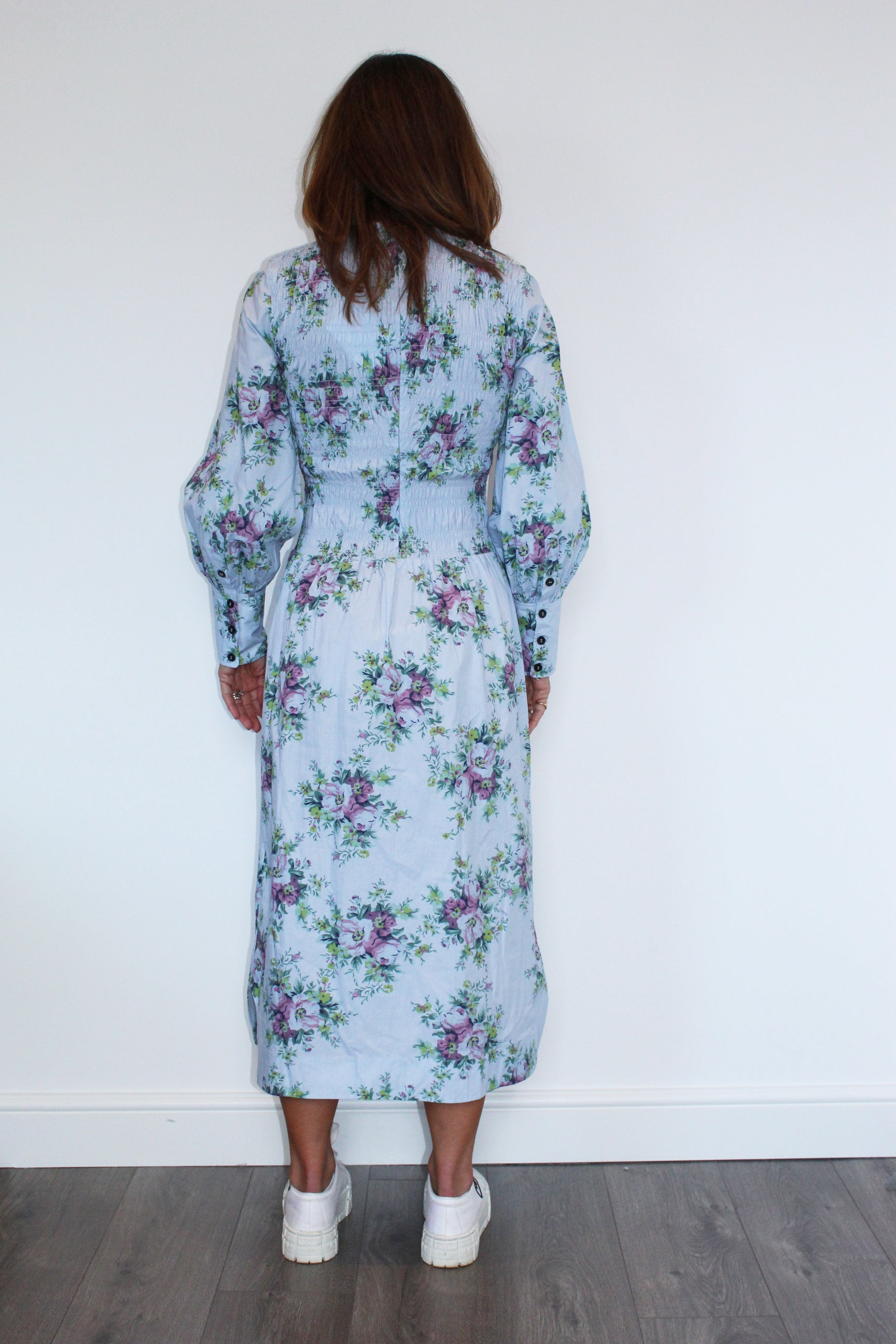 GANNI F6253 Printed Cotton Poplin Smock Dress in Heather