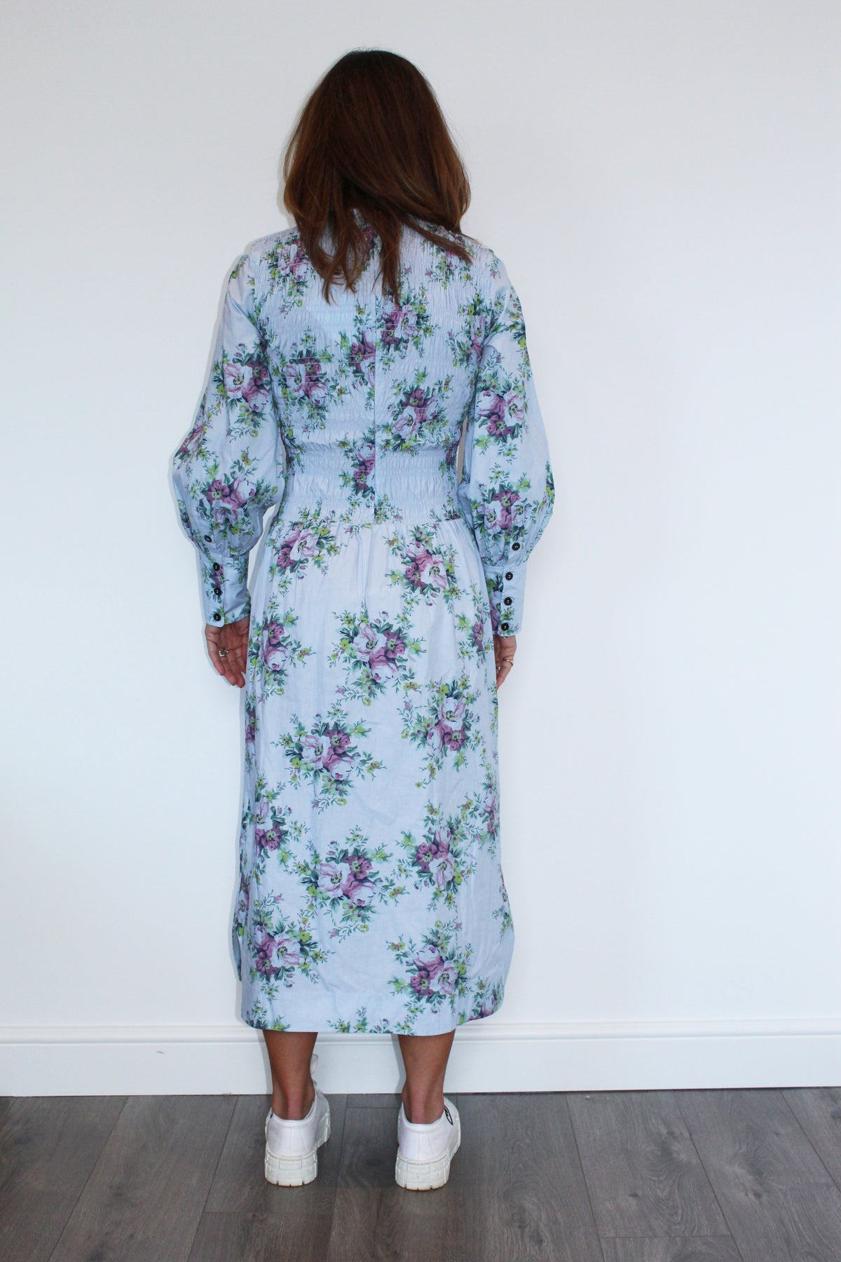 GANNI F6253 Printed Cotton Poplin Smock Dress in Heather