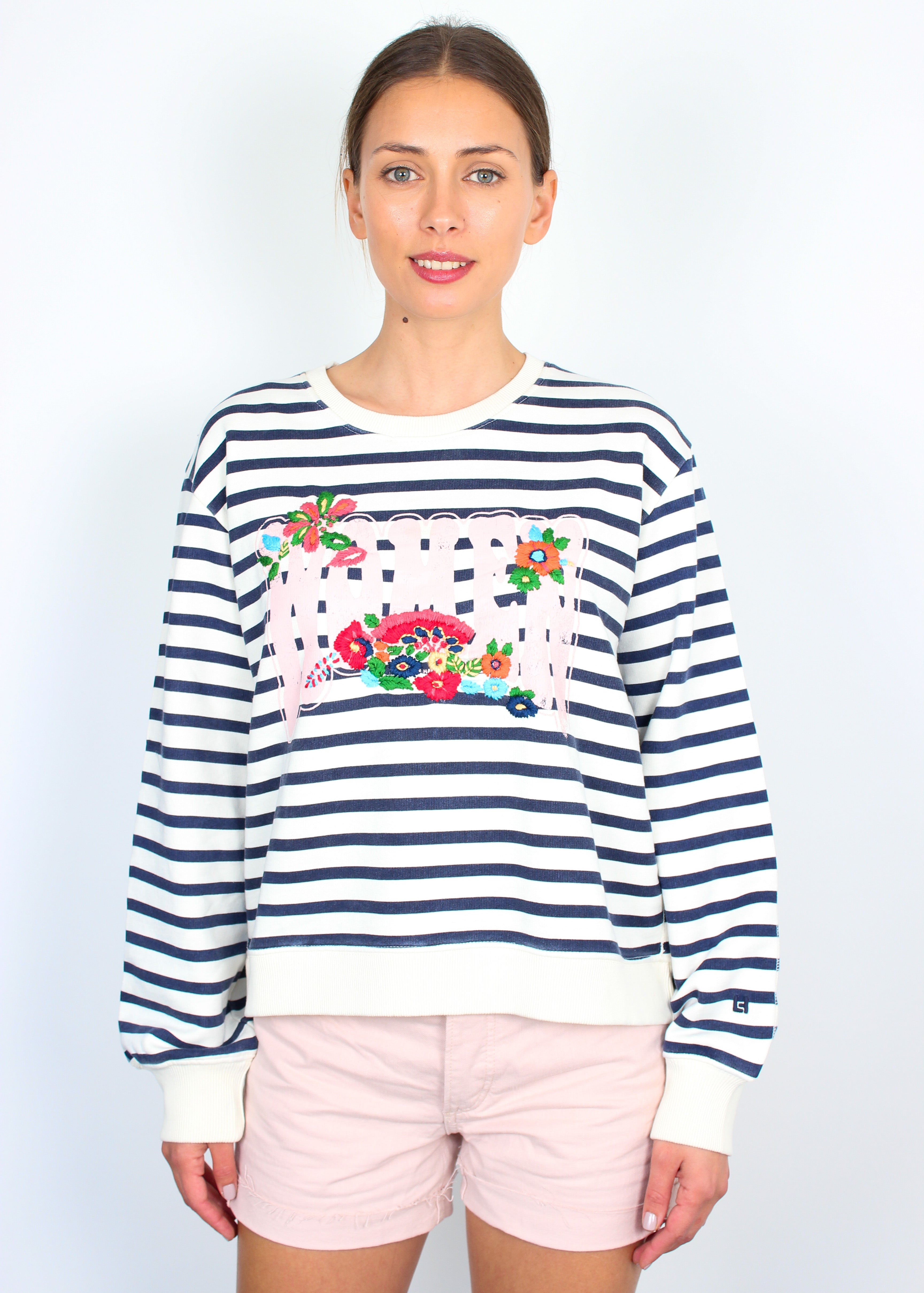 L&H Sortie Flower Stripe Jumper in Off White