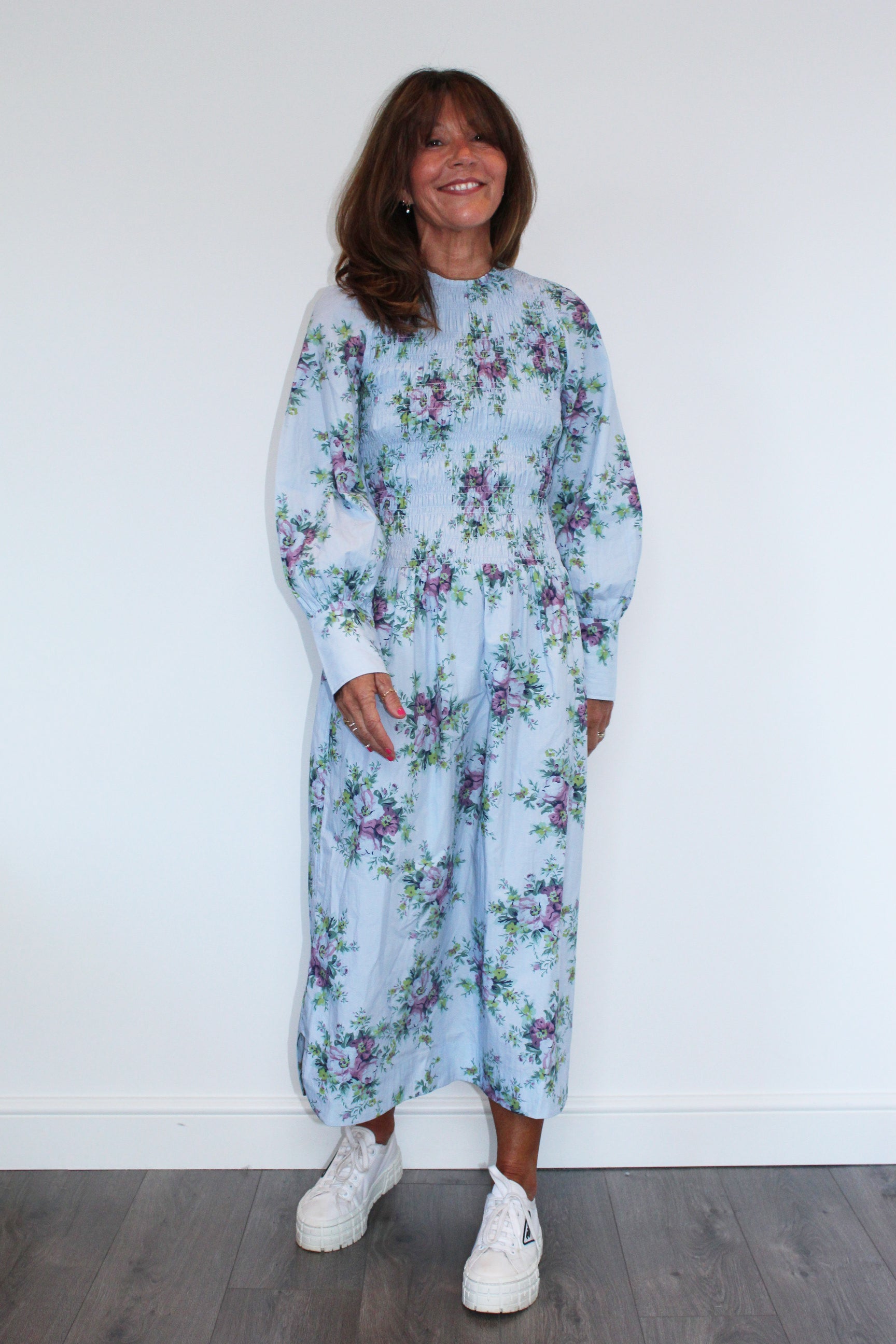 GANNI F6253 Printed Cotton Poplin Smock Dress in Heather