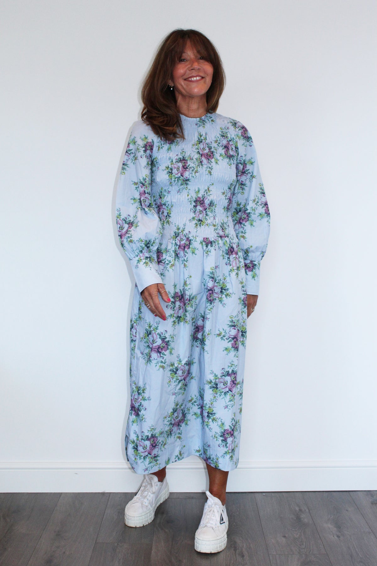 GANNI F6253 Printed Cotton Poplin Smock Dress in Heather