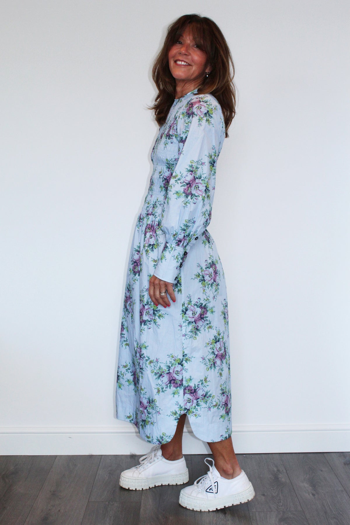 GANNI F6253 Printed Cotton Poplin Smock Dress in Heather